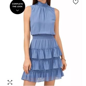 1 State Blue ruffle mini dress
